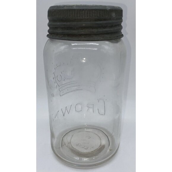Vintage 1932 Crown Quart Mason Canning Preserving Pickling Glass Jar 7” Canada - Picture 4 of 10